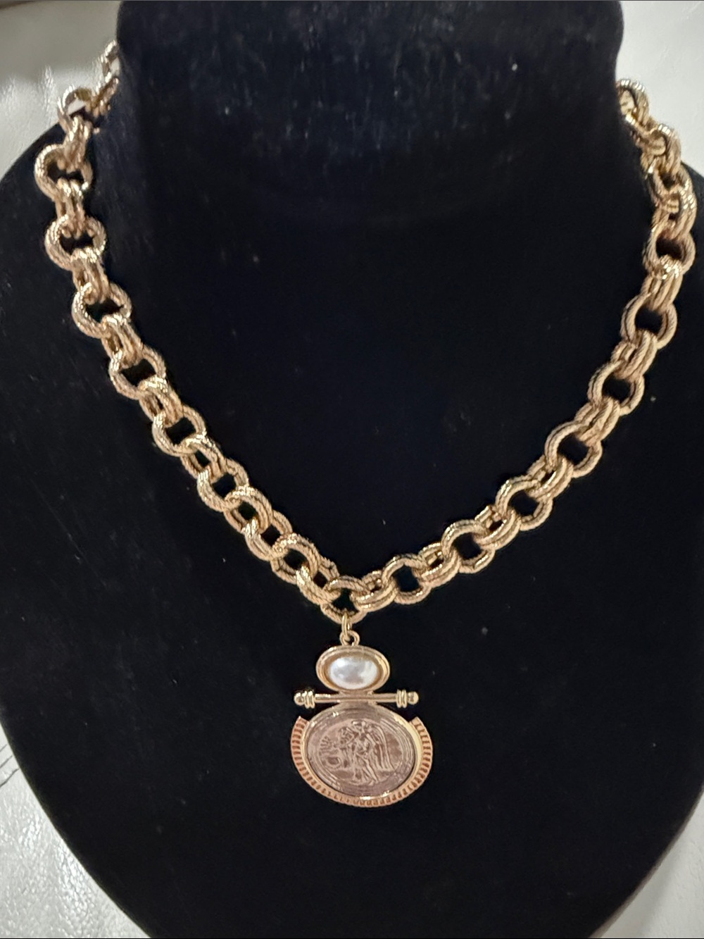 Gold Chain Necklace with Medallion Pendant - Women Jewelry